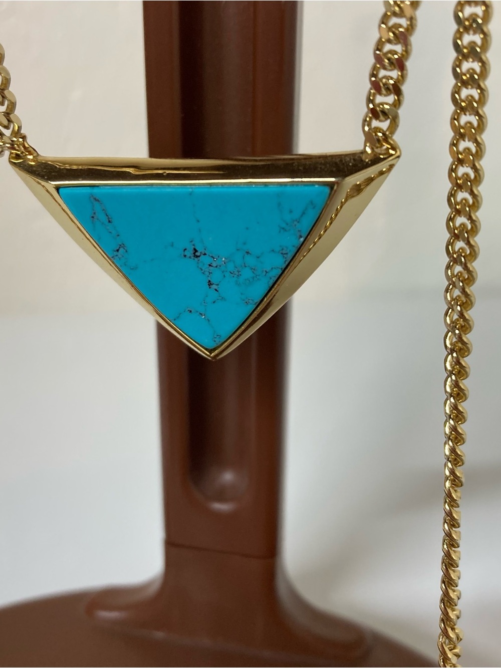 Vera Bradley Gold-Tone 3D Triangle Necklace with Turquoise Stone 17” one side